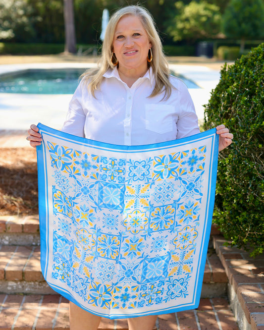 Sorrento Mosaic Print Scarf Blue