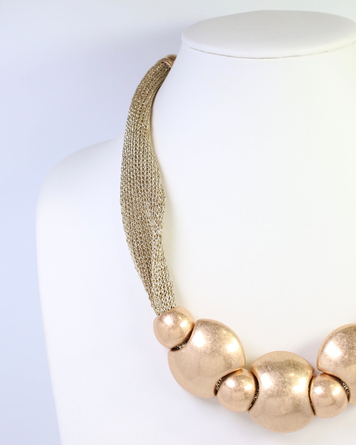Woodstock Mesh Beaded Necklace Worn Gold