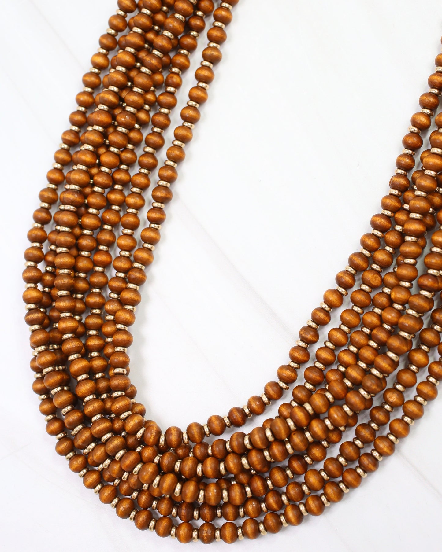 Eleodora Wooden Bead Layered Necklace Brown