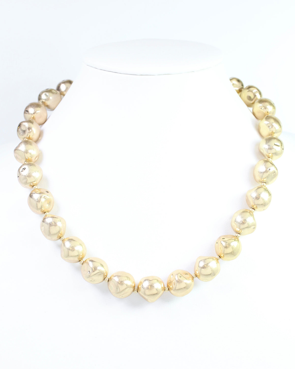 Leston Hammered Beaded Necklace Worn Gold