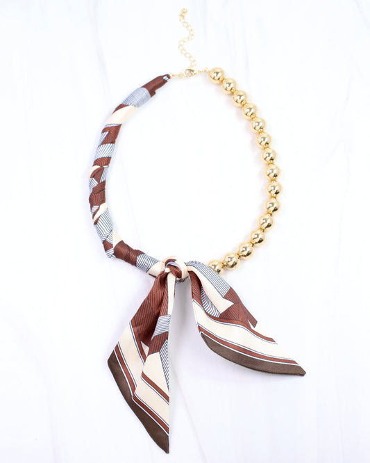 Vivian Beaded Scarf Collar Necklace Brown Ivory
