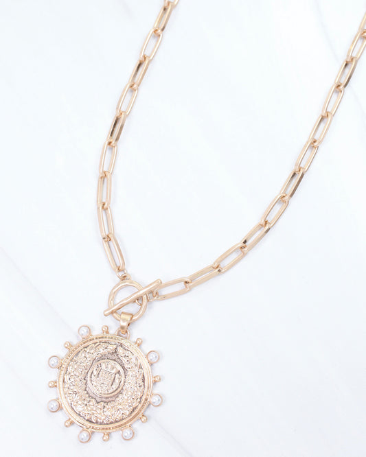 Albury Coin Link Necklace Worn Gold