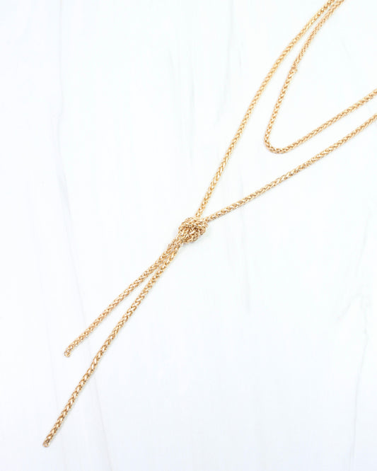 Gracie Long Rope Chain Necklace Worn Gold