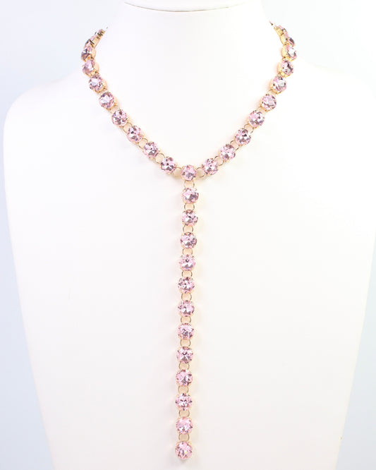 Andrea Rhinestone Y Necklace Pink