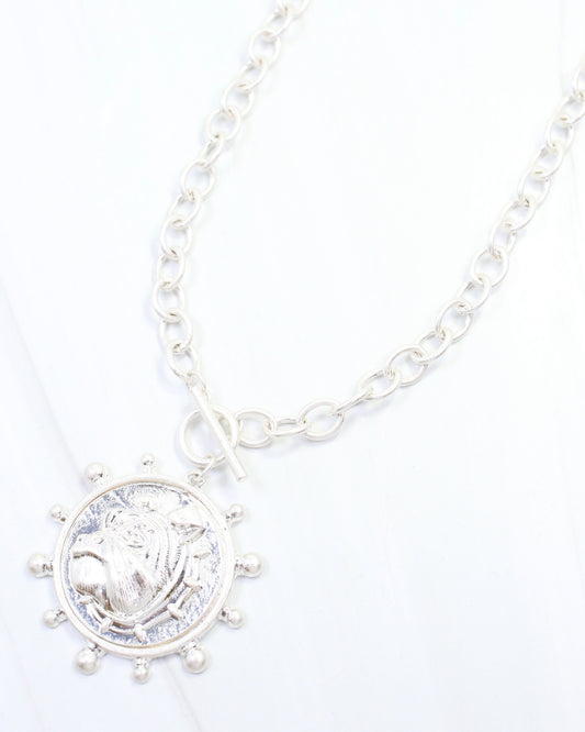 Collin Dog Coin Toggle Necklace Worn Silver