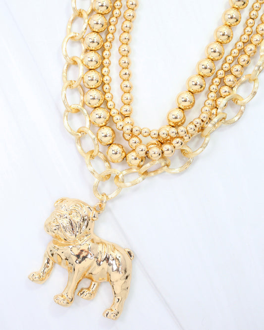 Bree Beaded Layered Necklace Standing Dog Gold