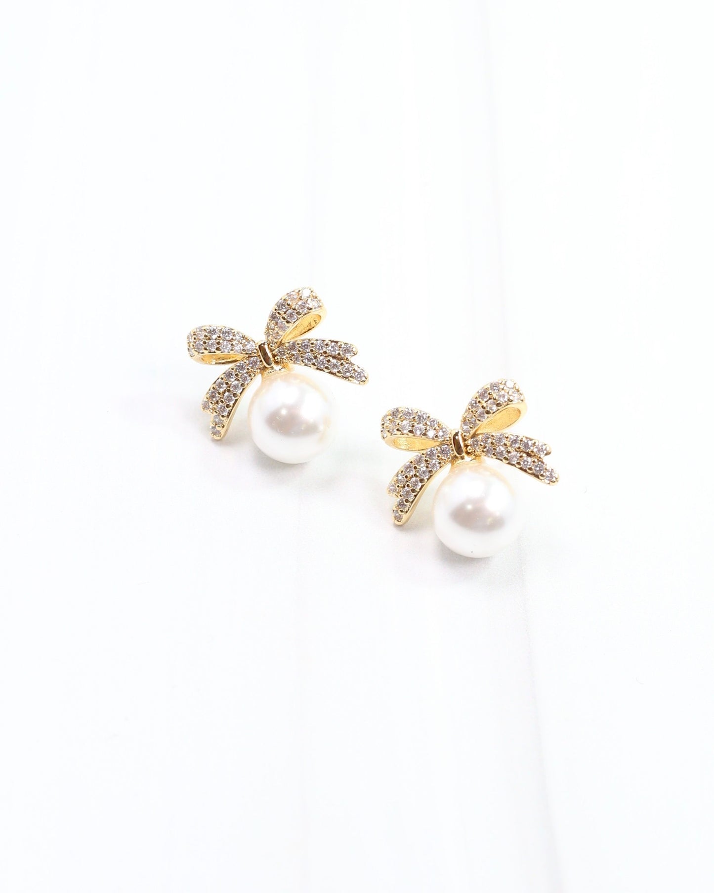 Mandy Pearl and CZ Bow Earring Gold