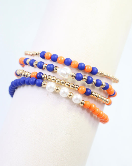 Josie Beaded Bracelet Set Navy Orange