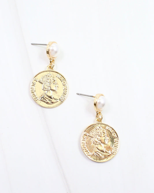 Genevieve Coin Drop Earring Gold