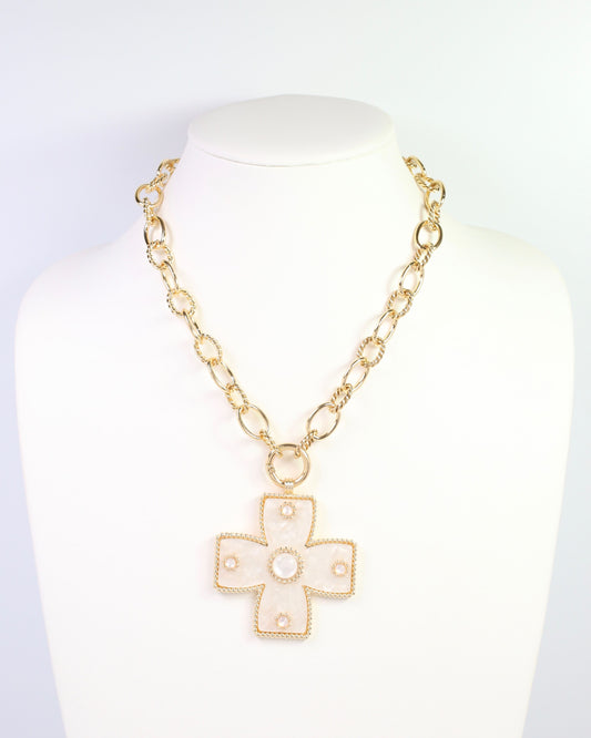 Cayce Large Cross Charm Necklace Mother Of Pearl