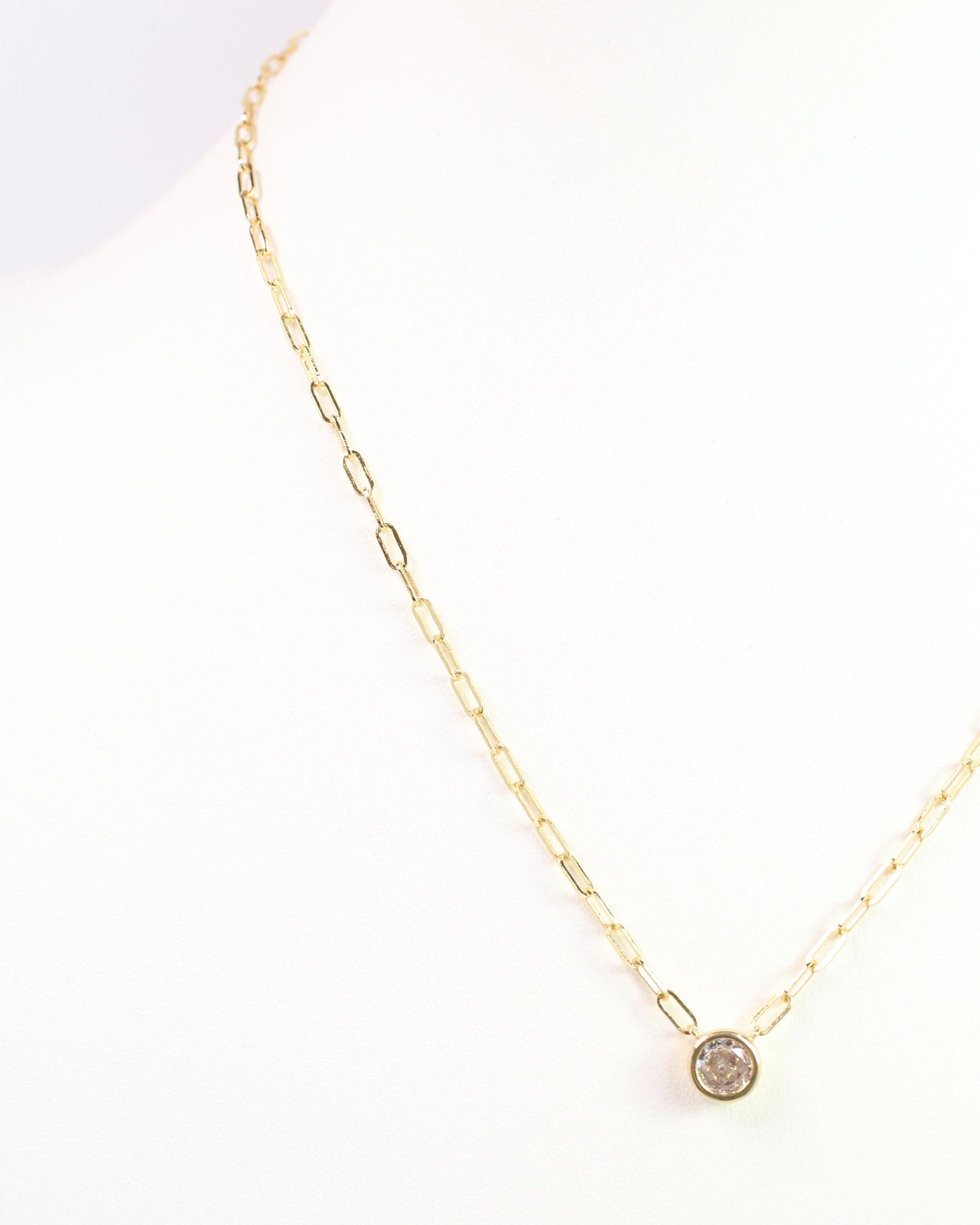 Gia Round CZ Link Necklace WR Gold