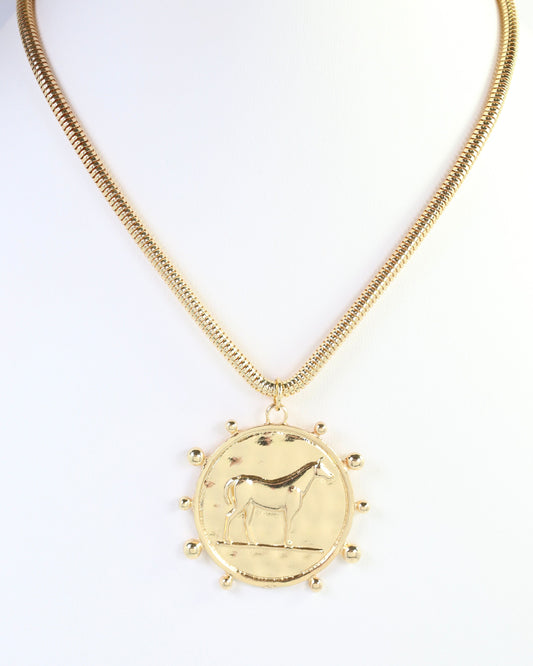 Birdie Horse Medallion Necklace WR Gold