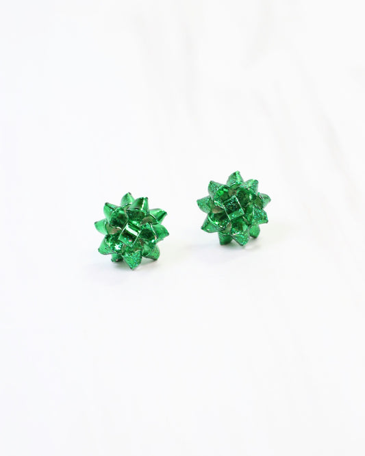 Let's Wrap Small Bow Stud Earring Green
