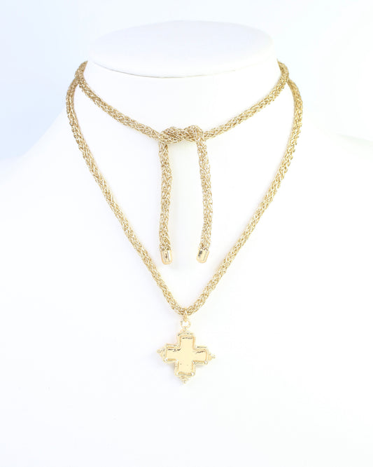 Cameron Cord Necklace Cross Gold