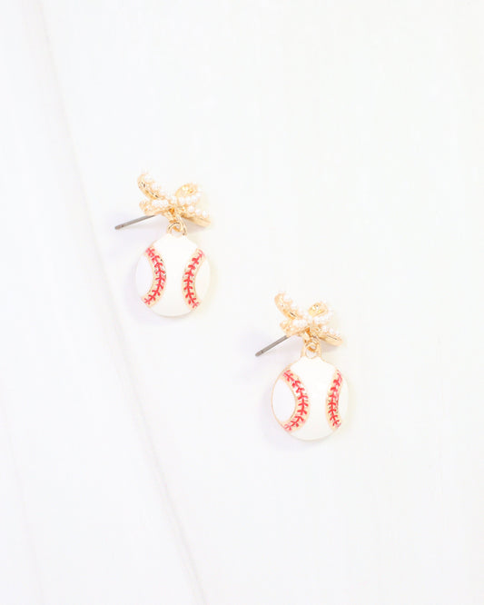 Play It Pearl Baseball Earring Gold