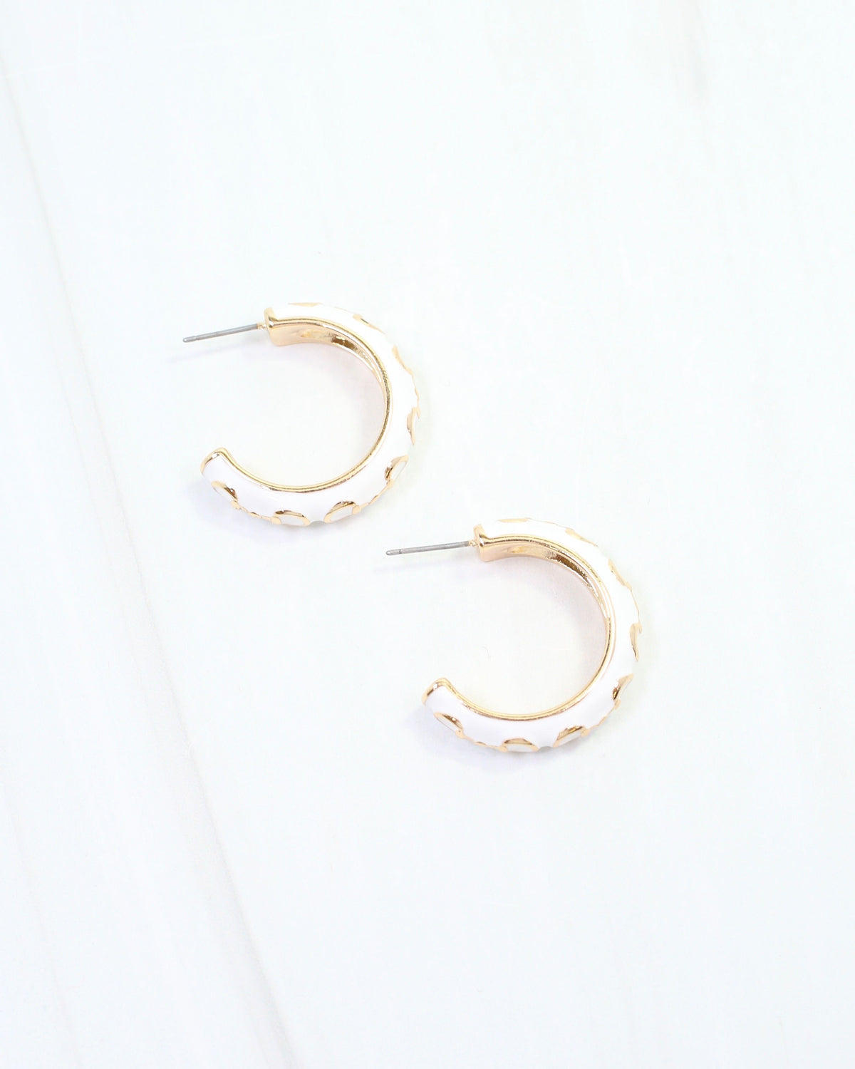 Kaylene Horsebit Hoop Earring White