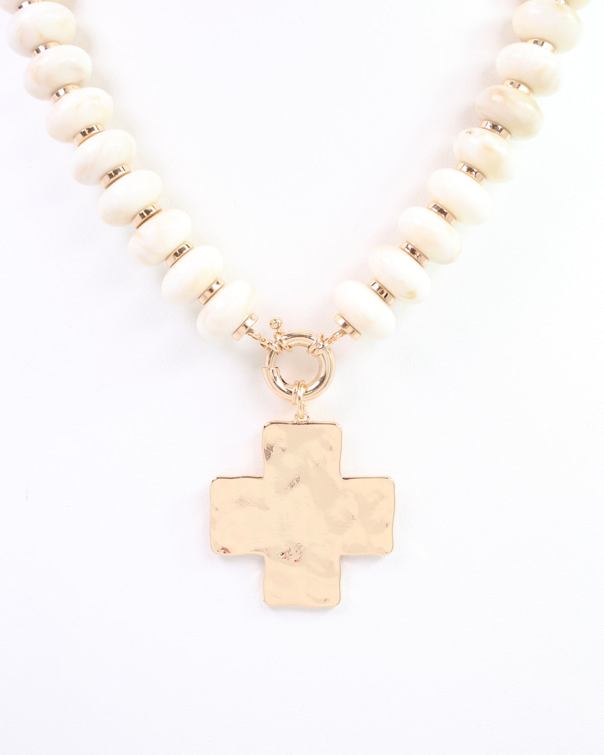 Ellis Bead and Cross Necklace Ivory