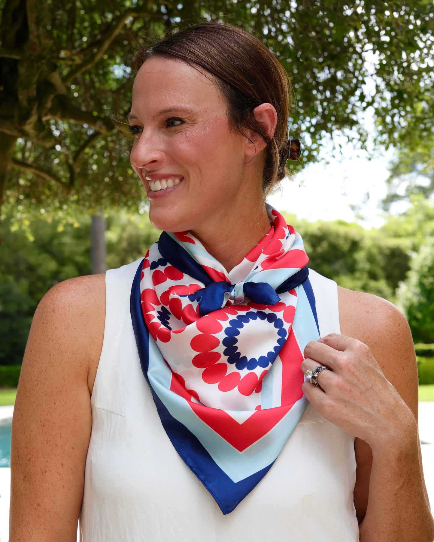 Lucy Floral Scarf Large Red Navy