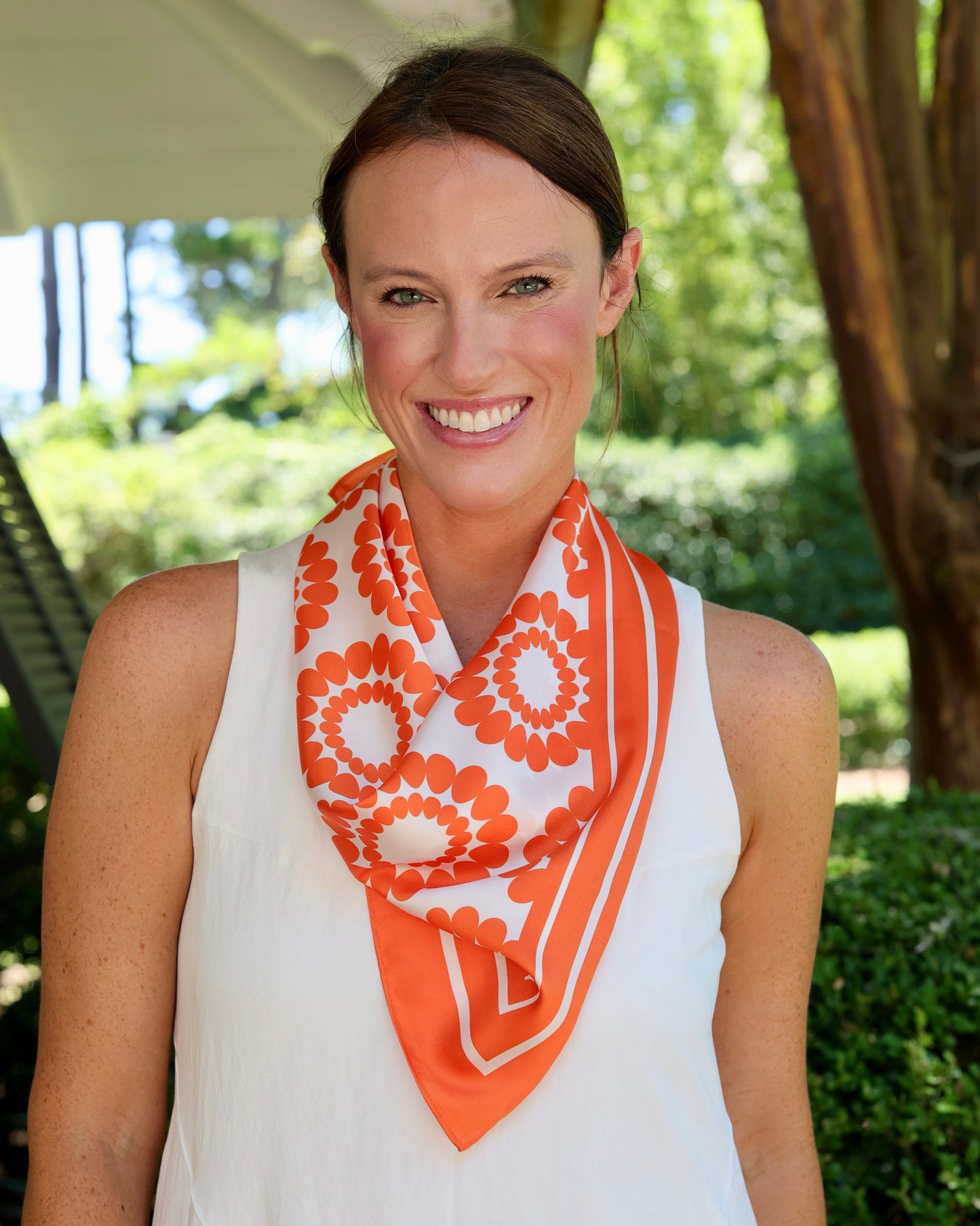 Lucy Floral Scarf Medium Orange White