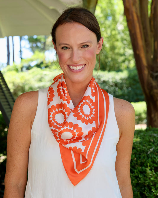 Lucy Floral Scarf Medium Orange White