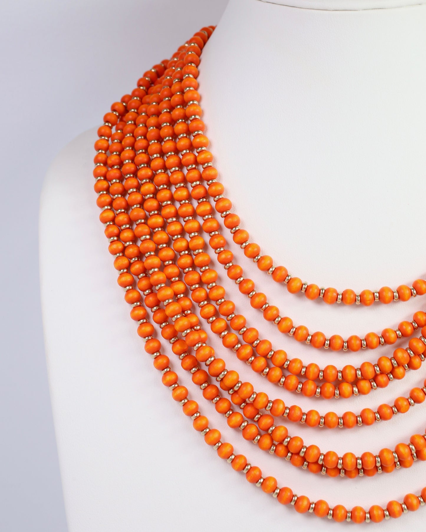 Eleodora Wooden Bead Layered Necklace Orange