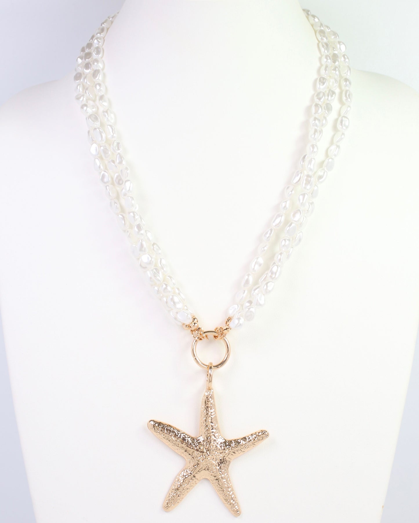 Triton Layered Pearl Starfish Necklace Cream
