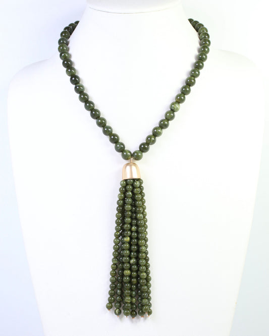 Mila Beaded Tassel Necklace Olive