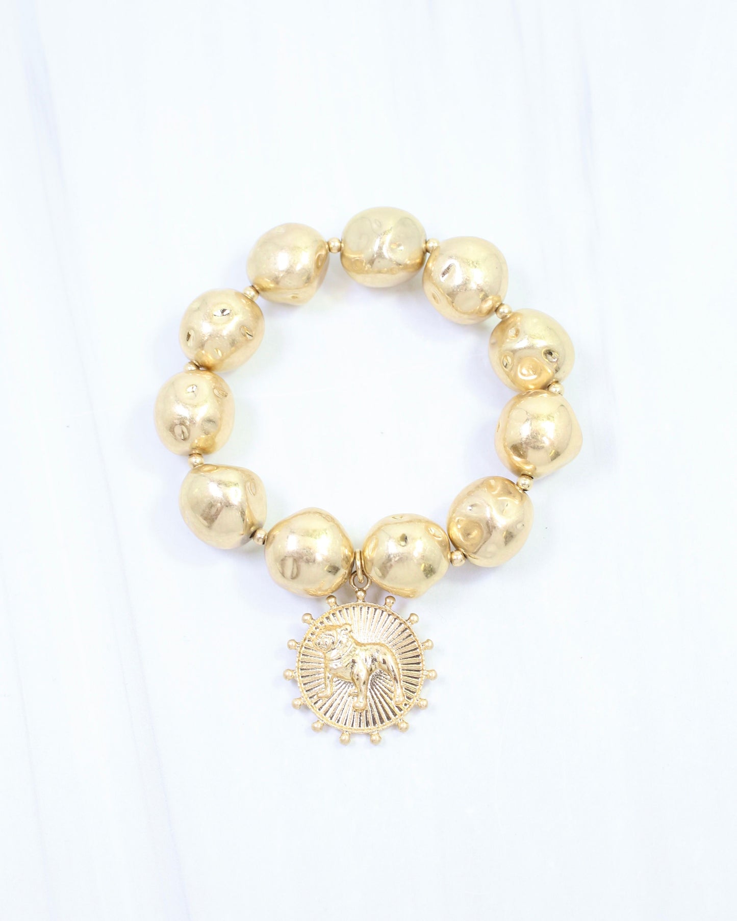 Carmen Coin Stretch Bracelet Standing Dog Worn Gold