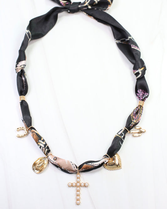 El Monte Western Charm Scarf Necklace Black