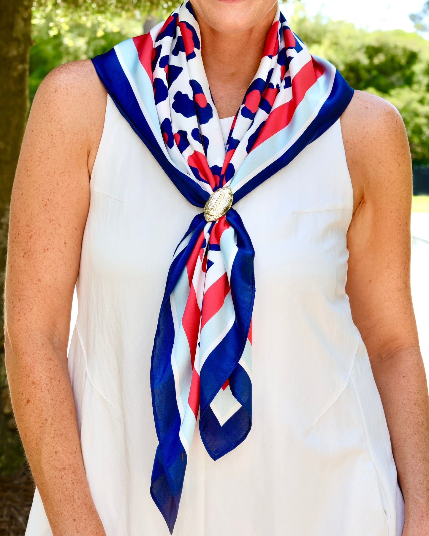 Meredith Spotted Scarf Large Red Navy