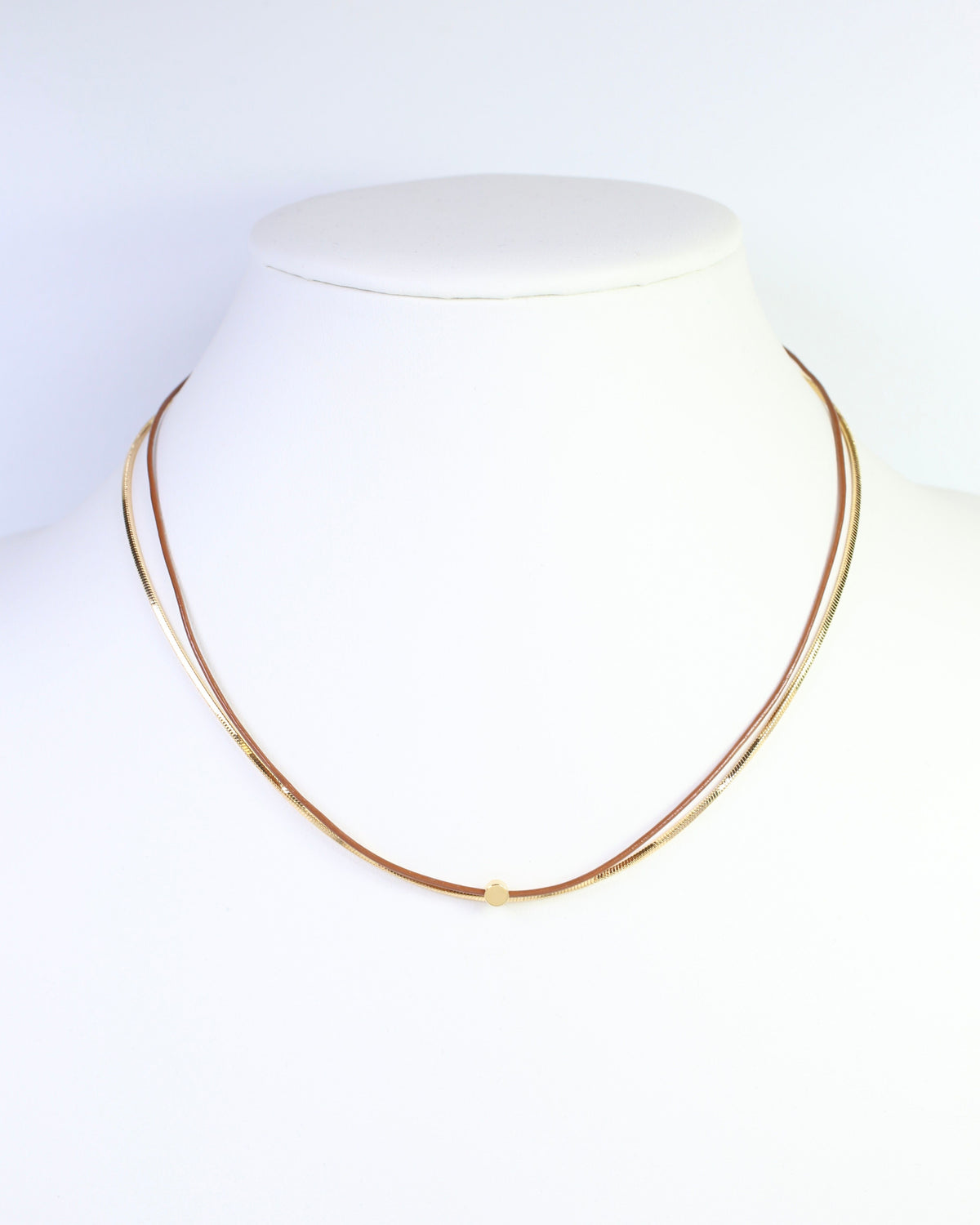 Paula Cord and Chain Layered Necklace Brown