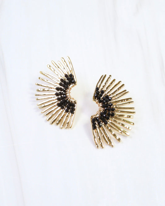 Heather Fan Post Earring Black Gold