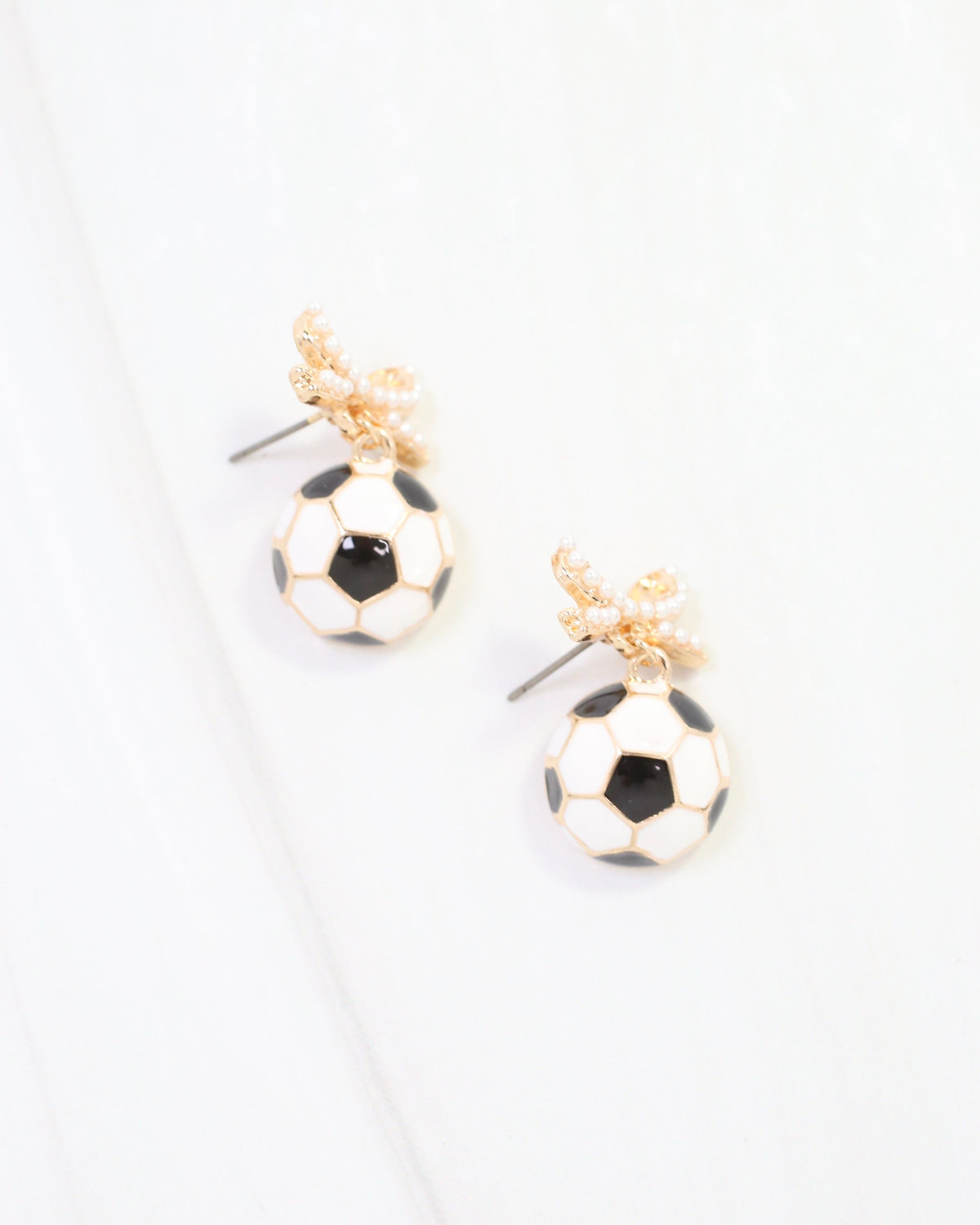 Play It Pearl Soccer Ball Earring Gold