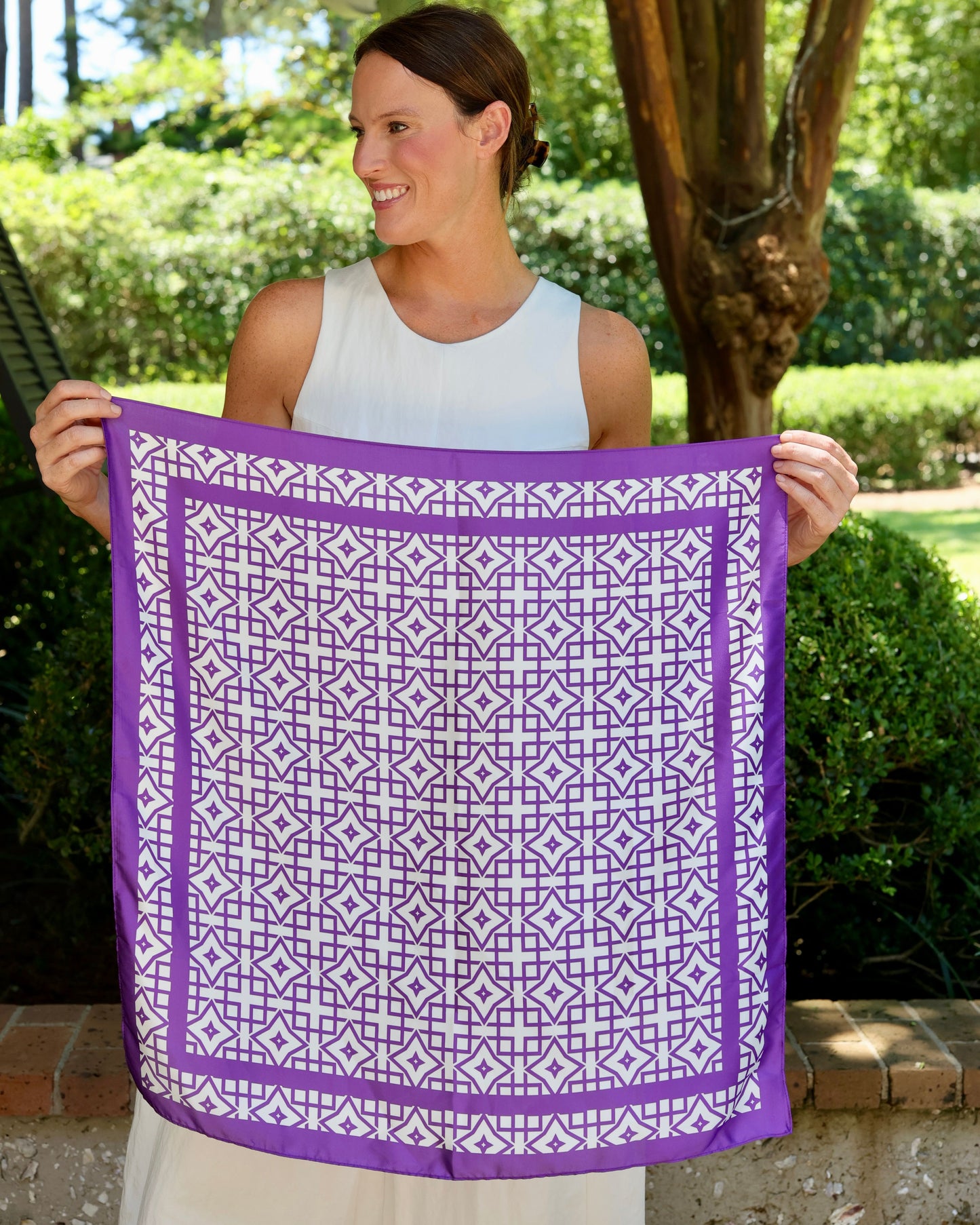 Langston Geometric Scarf Medium Purple White
