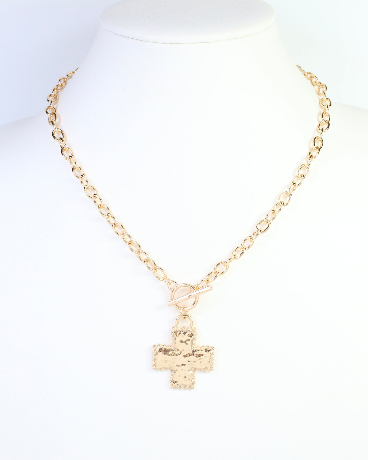 Maxine Cross Toggle Link Necklace Gold