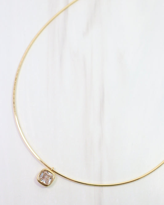 Farah Square CZ Chain Necklace WR Gold