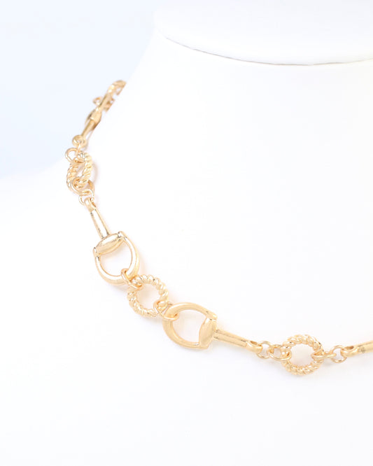 Henderson Horsebit Toggle Necklace Worn Gold