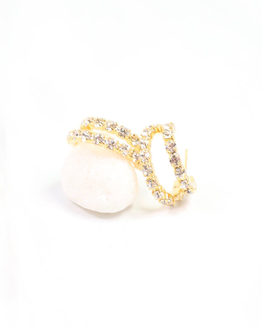 Crystal Rounded Double Hoop Gold