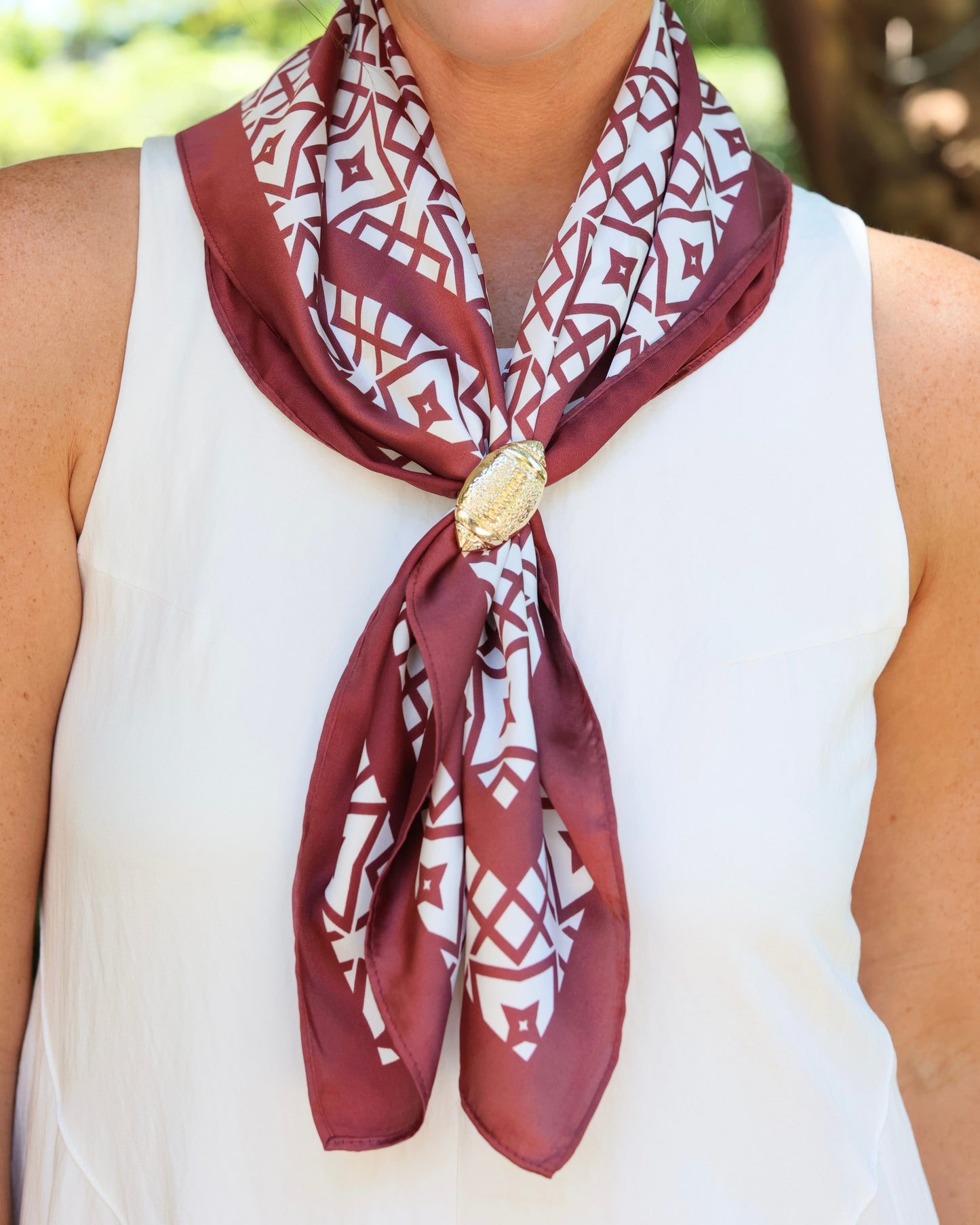 Langston Geometric Scarf Medium Maroon White