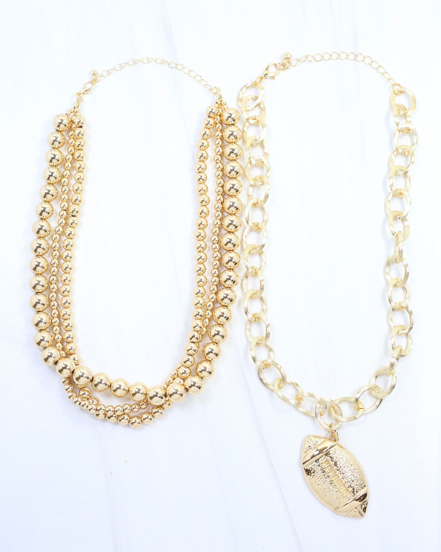Bree Beaded Layered Necklace Football Gold
