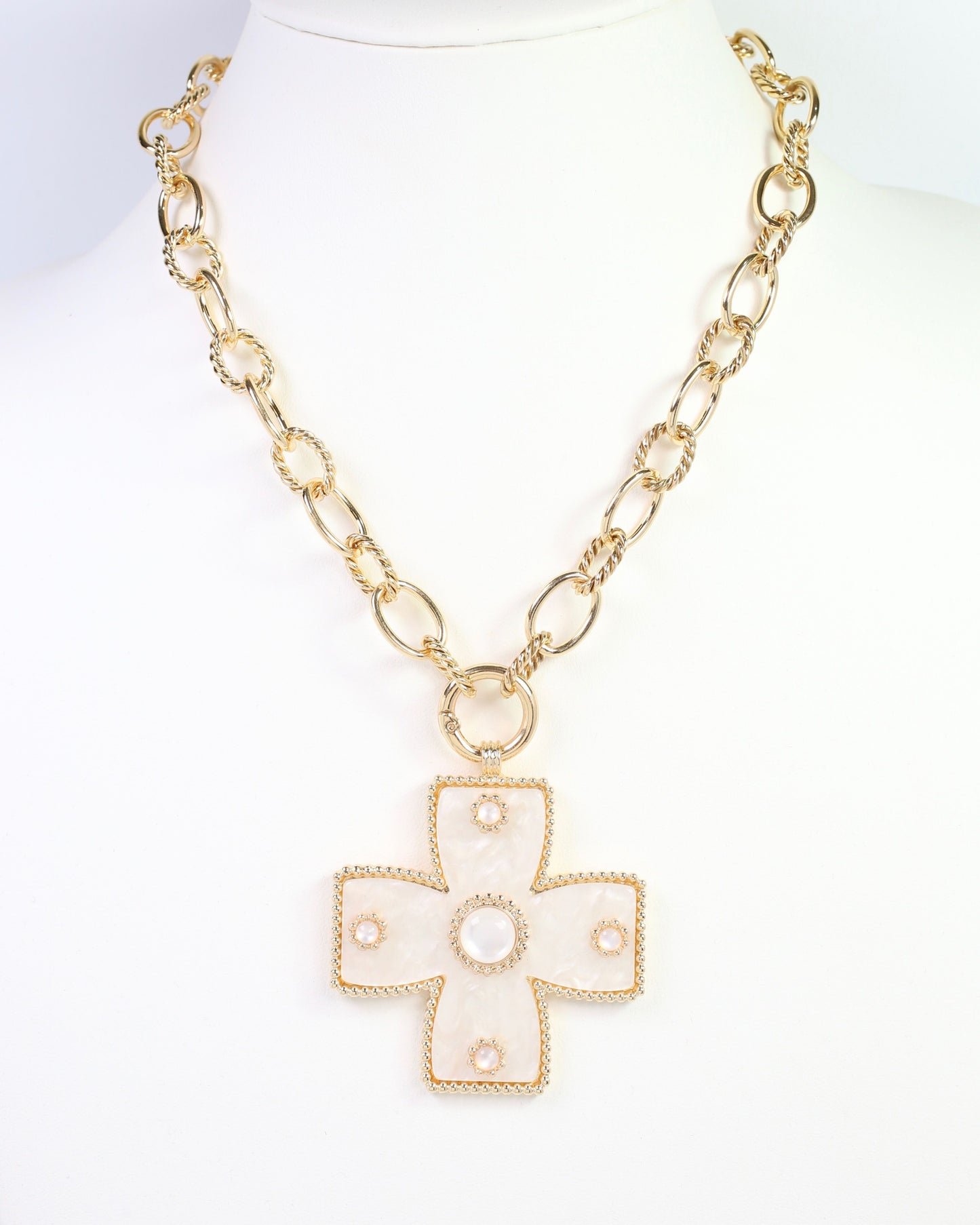 Carol Large Cross Charm Necklace Mother Of Pearl