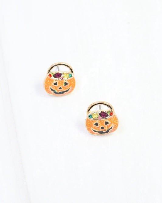 Just Treats Jack O Lantern Stud Earring Orange
