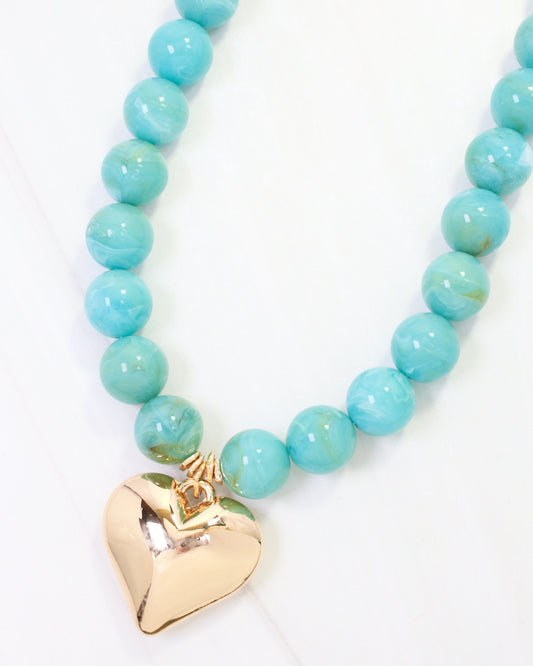 Marjorie Marble Beaded Heart Necklace Turquoise