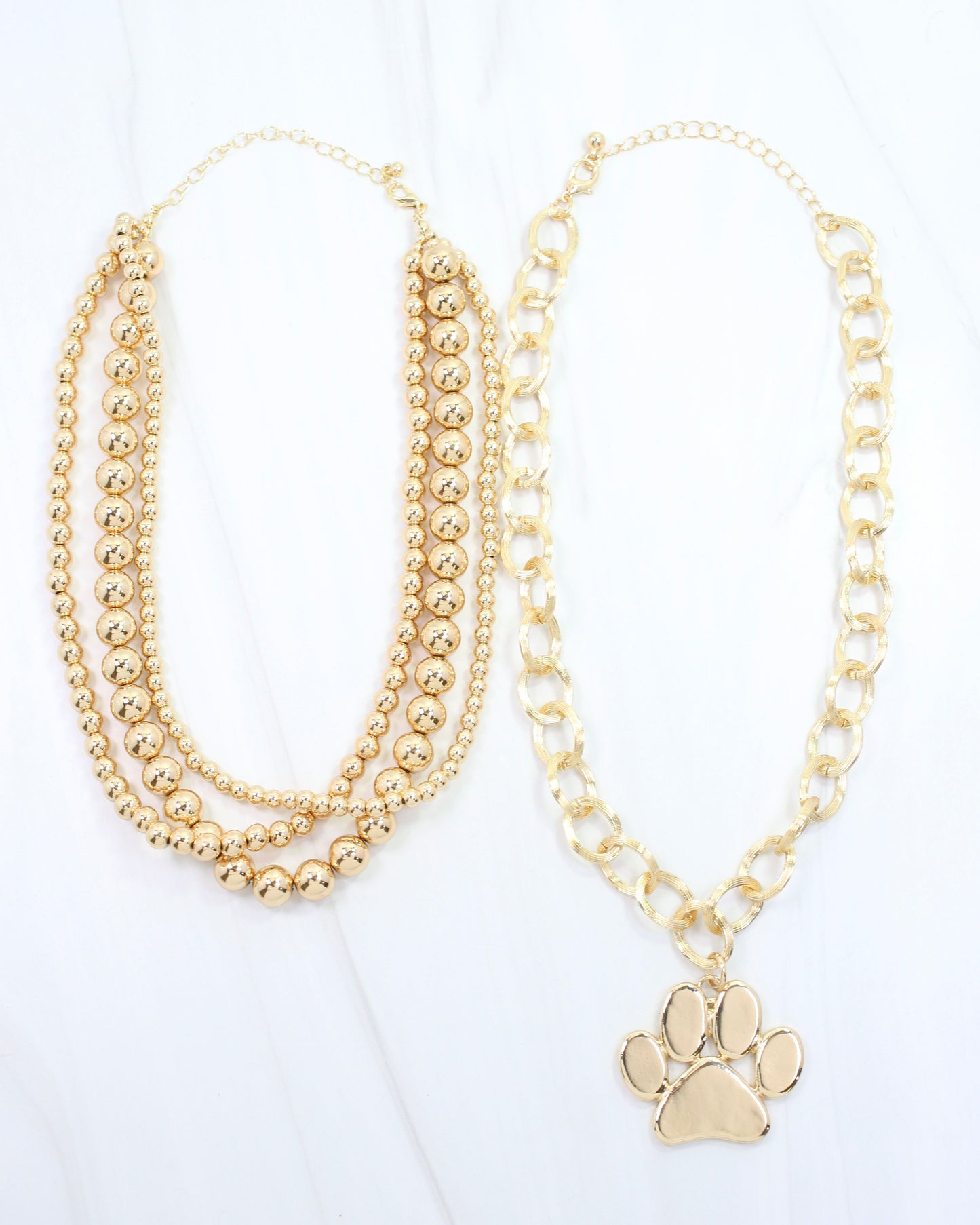Bree Beaded Layered Necklace Paw Print Gold