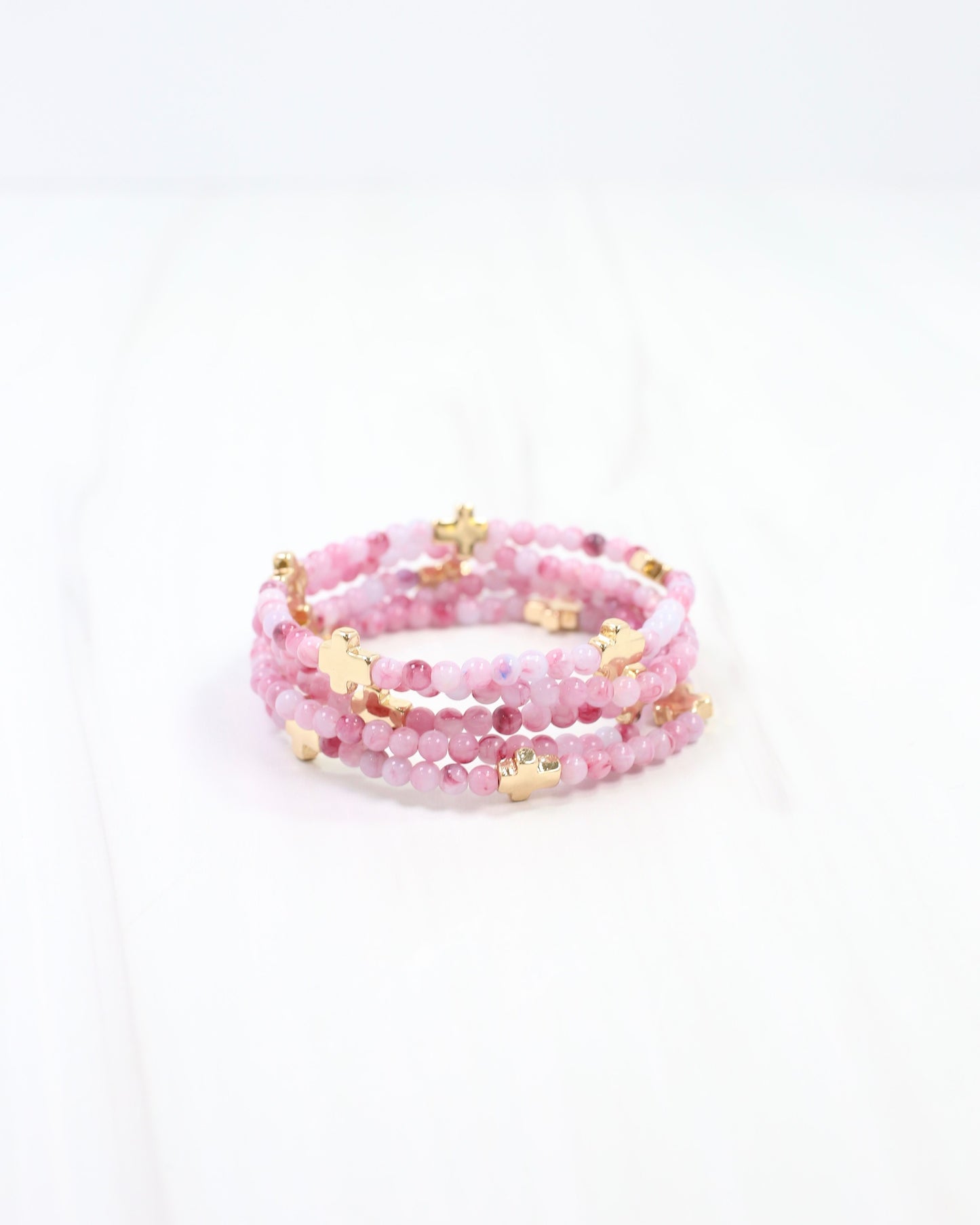 Flint Beaded Cross Stretch Bracelet Set Pink