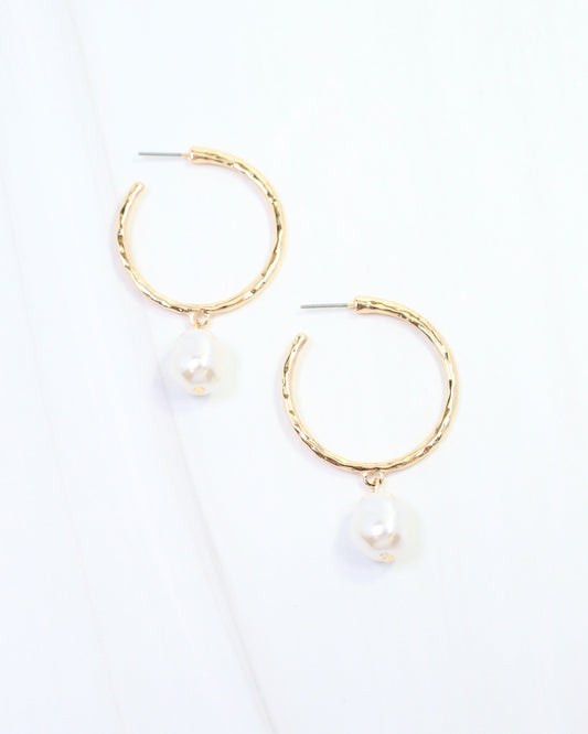 Laila Pearl Dangle Hoop Earring Gold