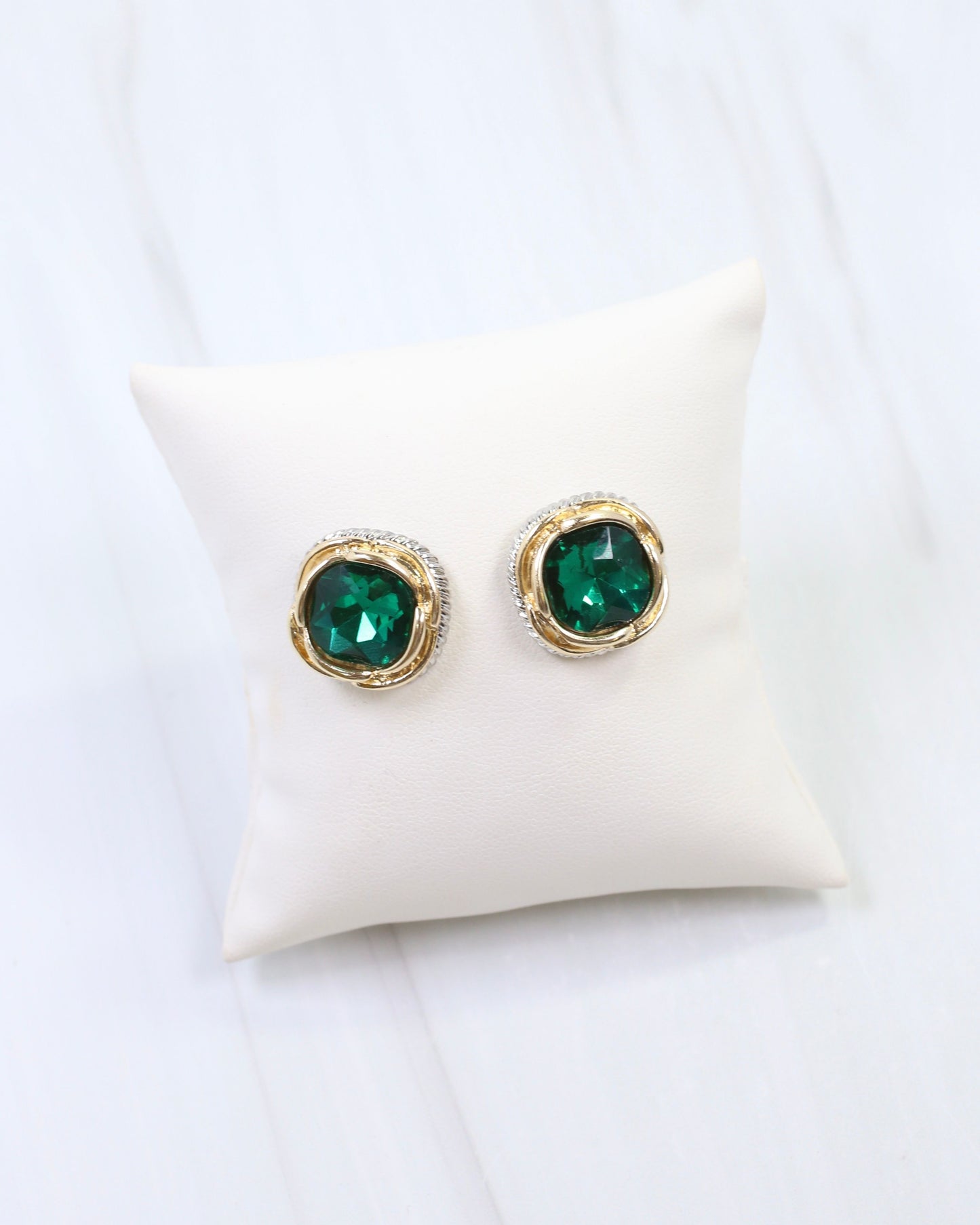 Anita Two Tone Crystal Stud Earring Emerald