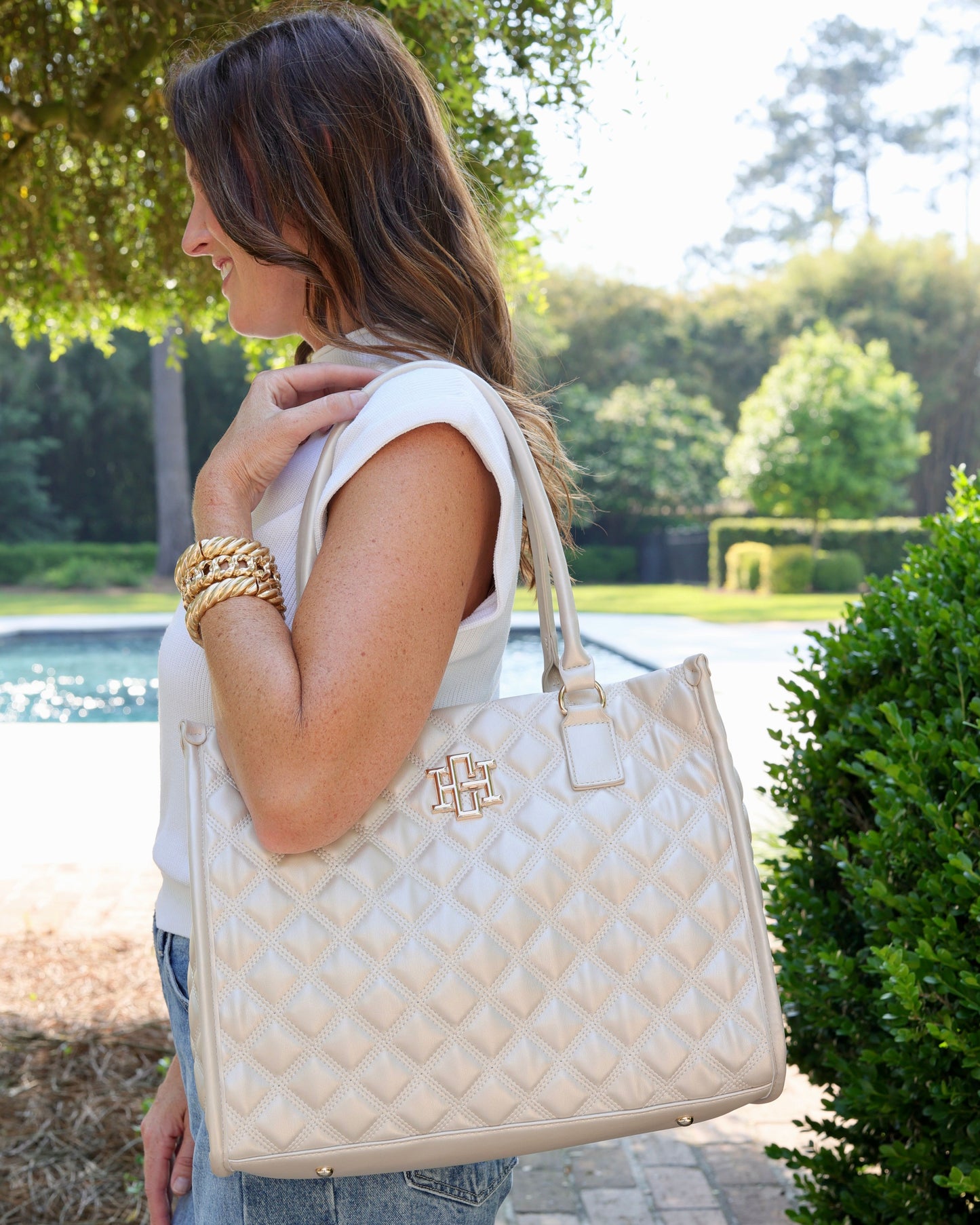 Hailey Tote Pearl Quilted DQ