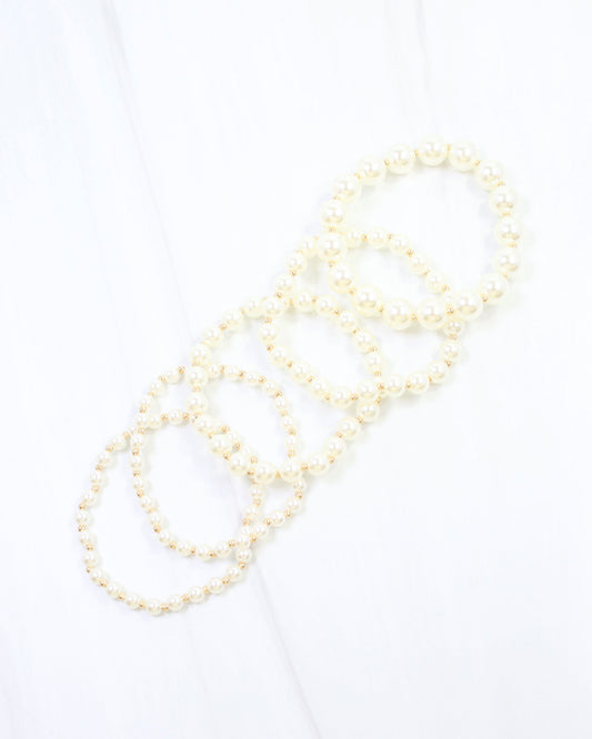 Barclay Stretch Pearl Bracelet Set Gold