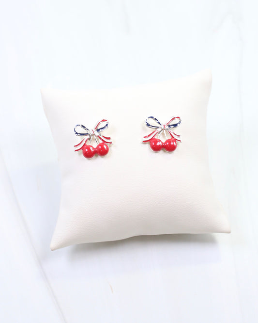 All American Cherry Bow Earring Red Blue